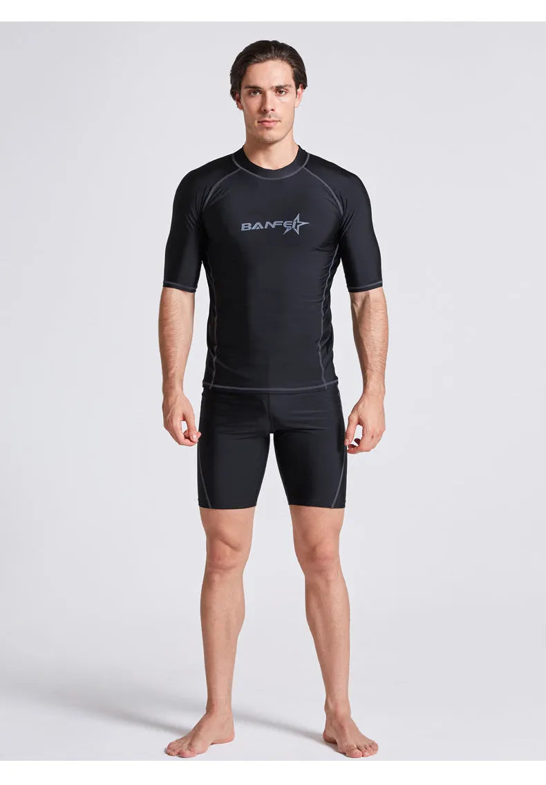 Men's quick-drying nylon swimsuit with half sleeves for swimming and water sports
