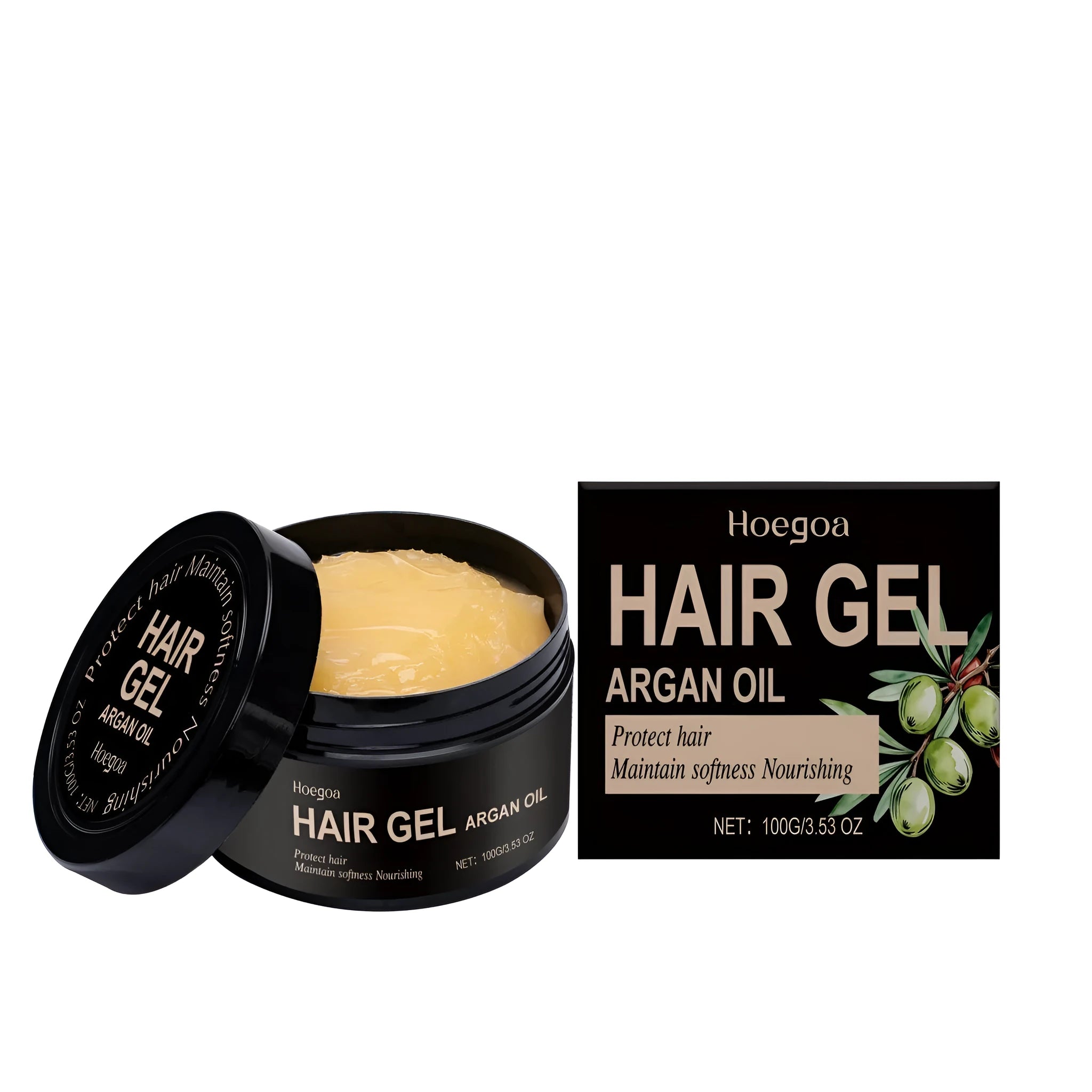 100ml bottle of Moroccan Nut Oil Setting Gel for hair styling and frizz control.