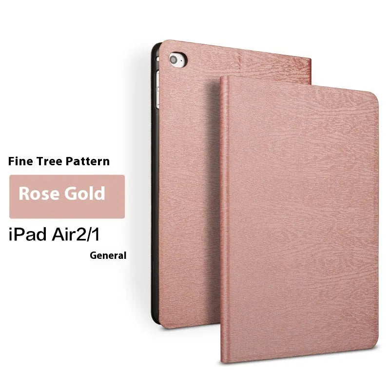 Universal iPad protective cover with sleep bracket in imitation leather, shown in sapphire blue and black colour options