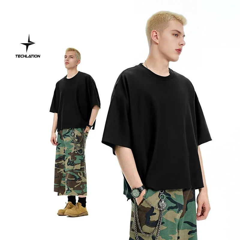 Men's sand grey short sleeve pullover top with regular sleeves and loose fit design