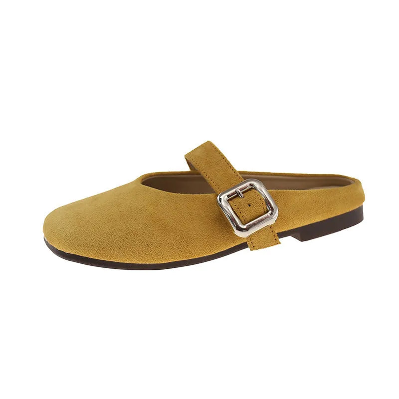 Women's square toe flat slippers in apricot colour with rubber sole