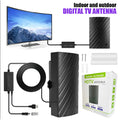 Black plastic digital television antenna with mounting hardware including expansion tubes and cable ties