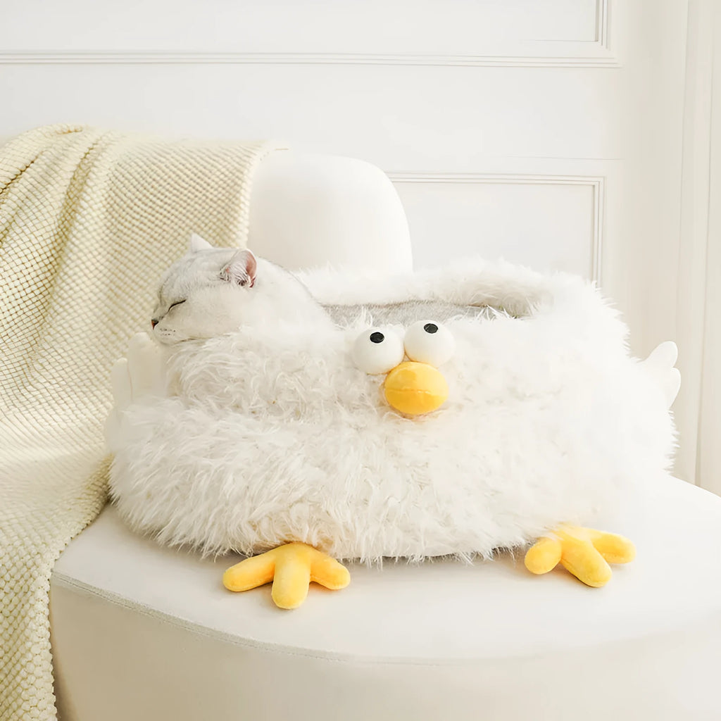 White super soft crystal velvet pet bed measuring 49x49x21cm for cats and small pets