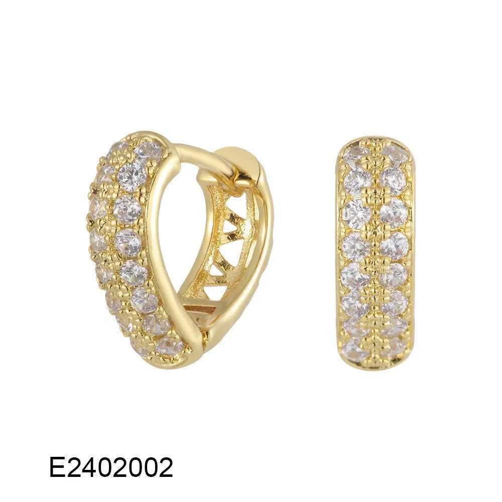 Gold-plated brass heart-shaped ear clip earrings with zircon gang drill elements in affordable luxury style