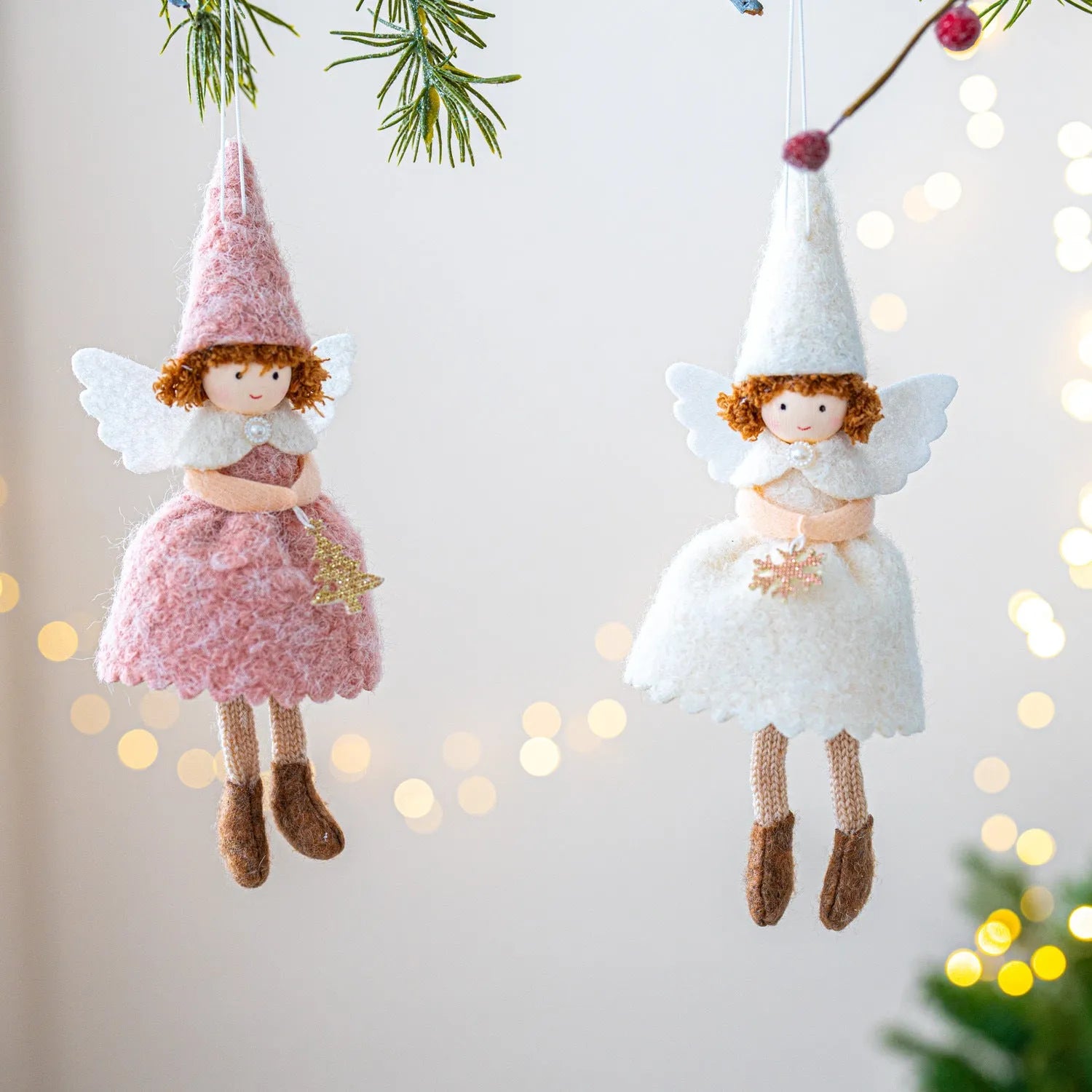 Cloth Christmas angel pendant with felt skirt in modern simplicity style