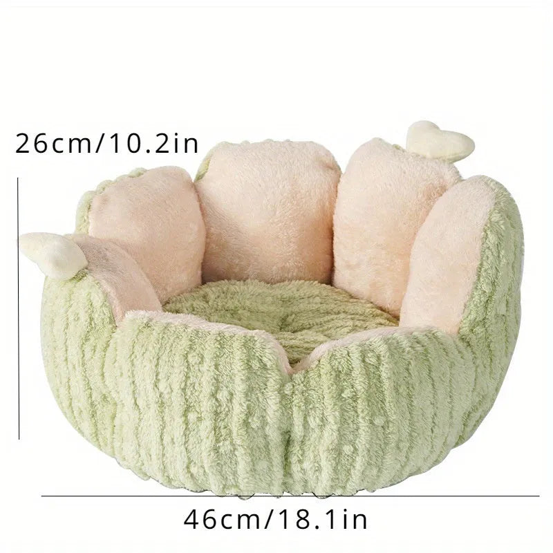 Green soft-lined cat litter kennel with four openings, shown next to a smaller purple version.