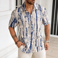 Men's striped short sleeve shirt in anti-wrinkle polyester fabric for summer casual wear