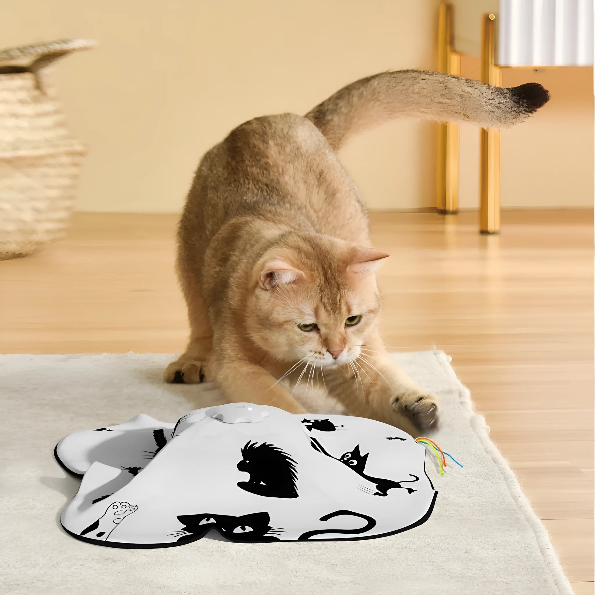 Interactive self-moving cat teaser toy with plastic construction in picture colour
