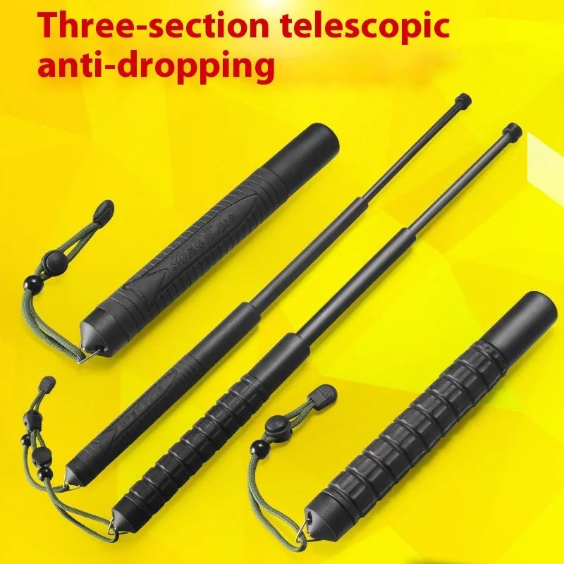 Black PVC plastic three-section stretchable self-defense baton 54cm long