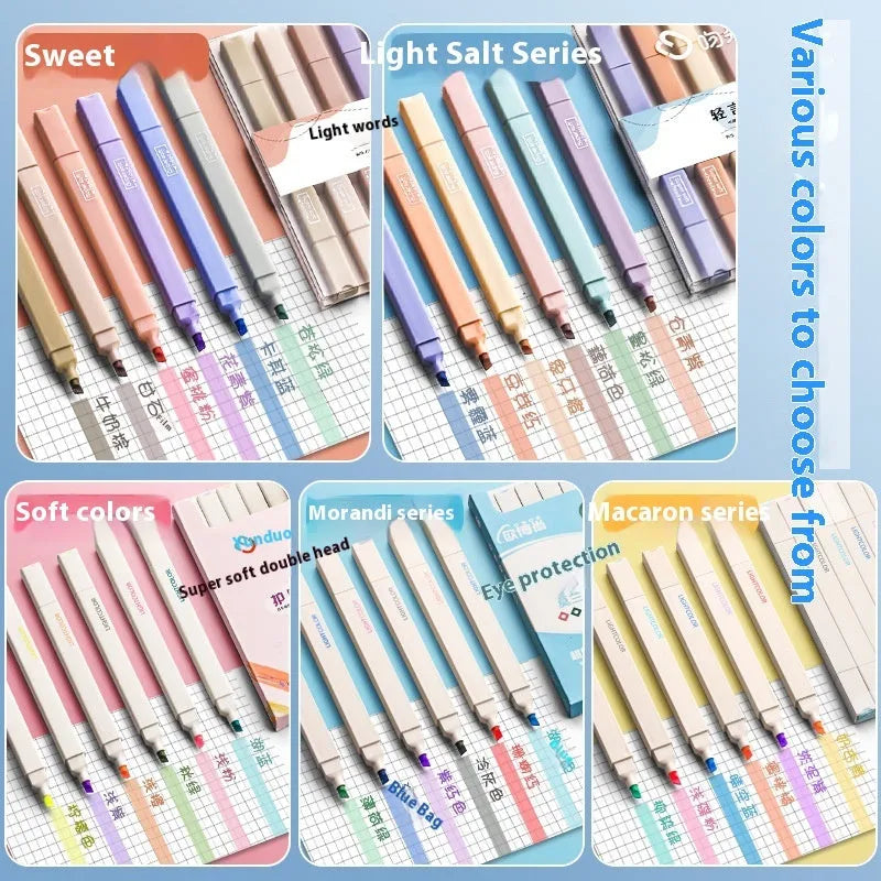 Set of double headed fluorescent marking pens in salt series, sweet series, and mixed colour packs