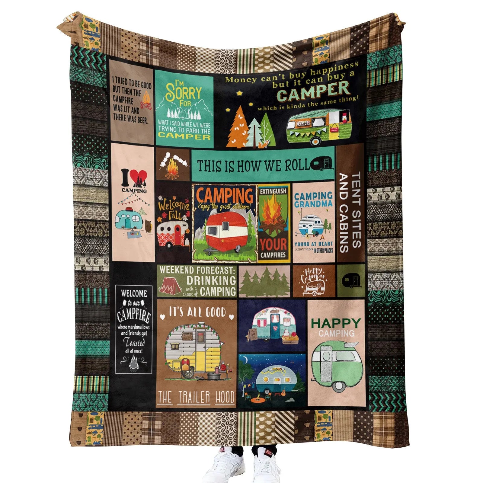 Outdoor camping blanket in 100% polyester with lamb cashmere finish, hypoallergenic, multiple size options