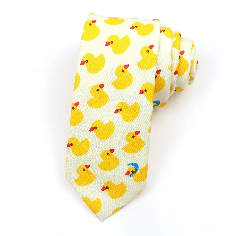 Korean style narrow cotton bow tie with cartoon pattern printing and adjustable neck strap