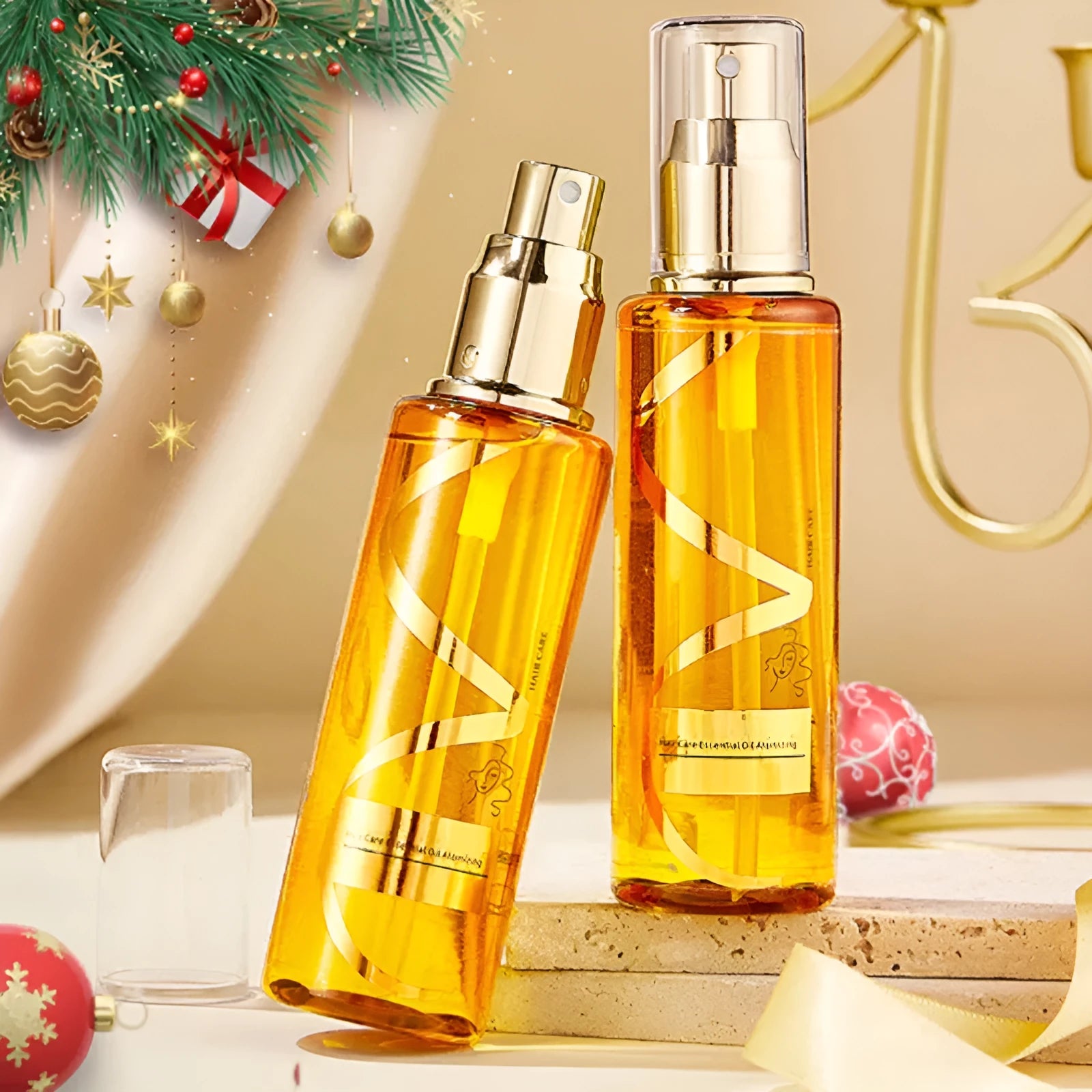 Gold bottle of perfume soft hair care essential oil spray for dry frizz, 70ml