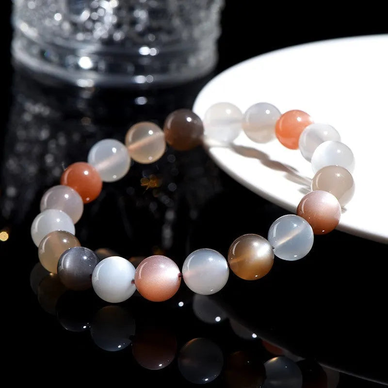 Natural colourful moon light moonstone bracelet with 8mm beads in a single circle.
