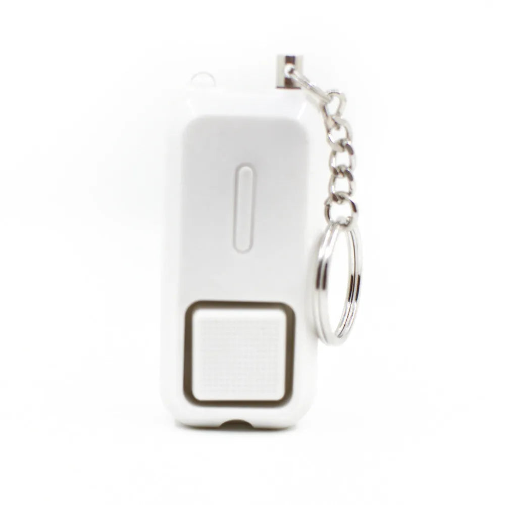 Compact personal safety alarm device in multiple colours showing 65x30x12mm dimensions