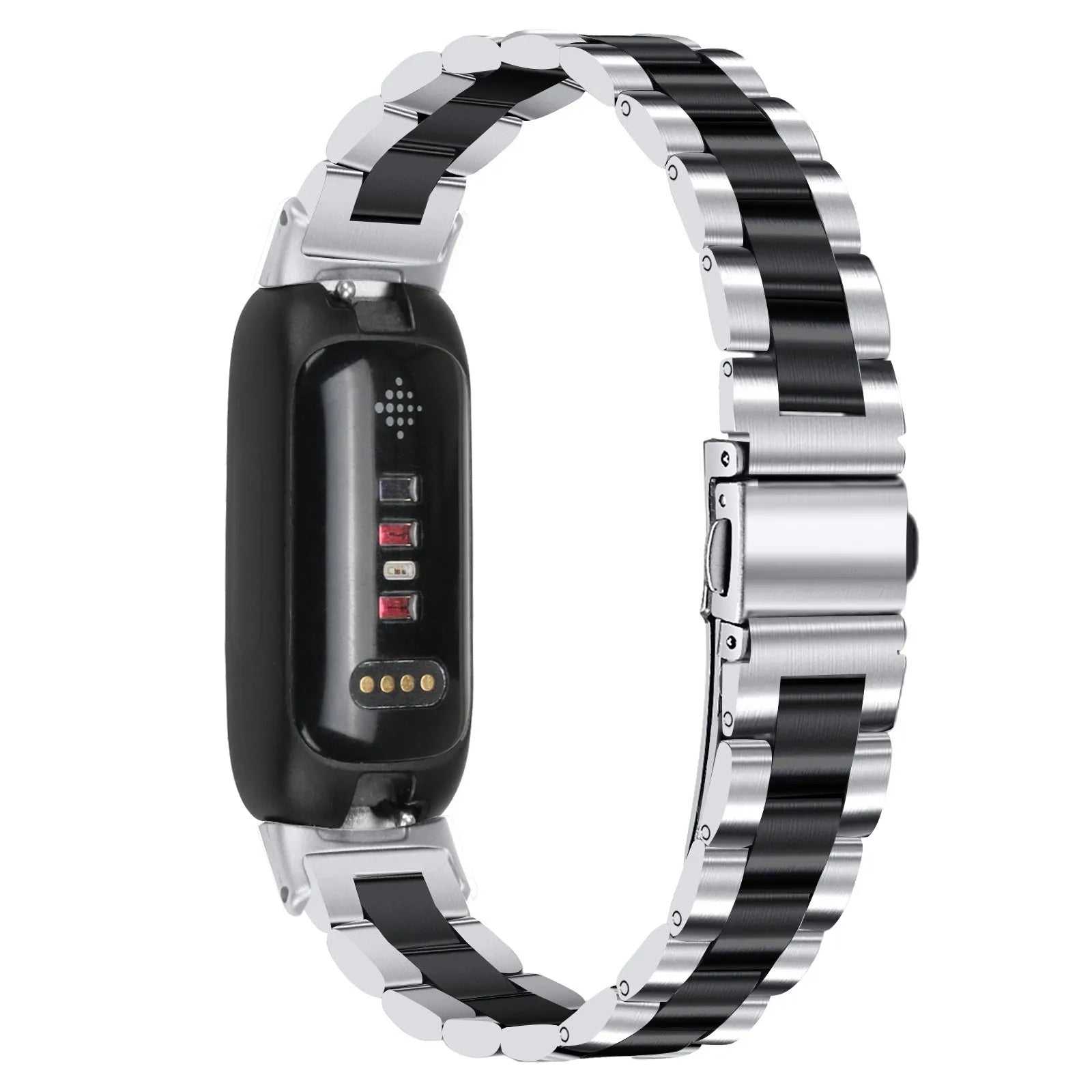 Stainless steel three-bead watch strap for Fitbit Inspire 3 in silver colour.