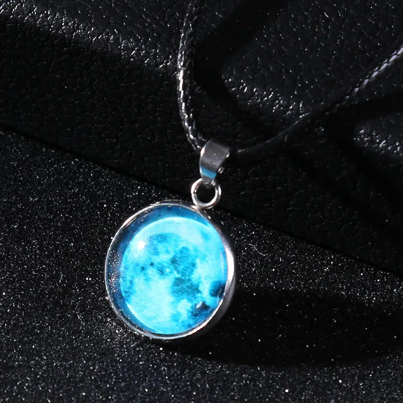 Glass constellation pendant on luminous alloy necklace chain with extension