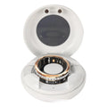 Gold and silver diamond inlaid smart ring for health monitoring on a finger.