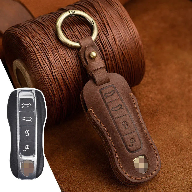 Porsche leather key case in retro style for 3 or 4 keys in blue or brown