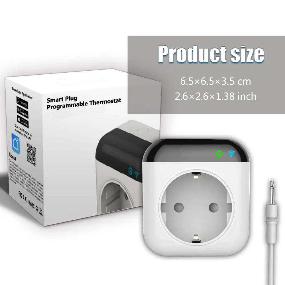White Tuya temperature control smart socket with temperature sensor probe for US outlets