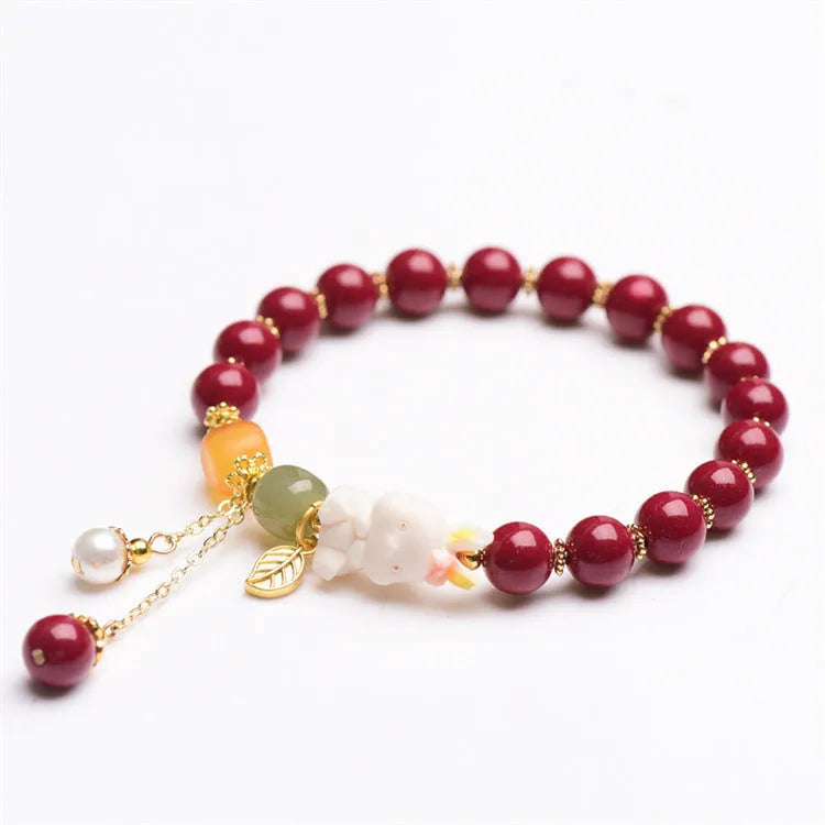 Natural beeswax purple gold sand bracelet with cinnabar rabbit motifs in national style
