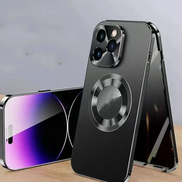 Magnetic protective iPhone case with metal anti-peep clip in various colours for models 12 to 15.