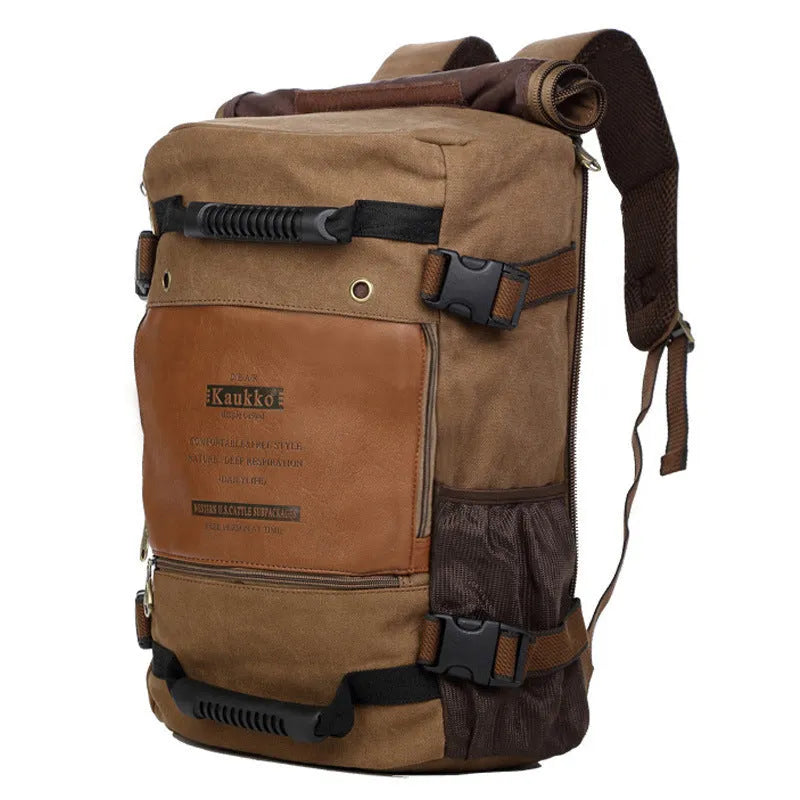 Canvas men backpack with computer pocket, side pocket, and three shoulder straps