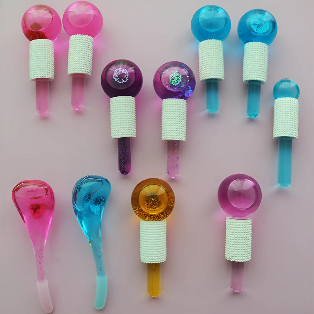 Set of two beauty ice wave ball face massage tools in purple flash finish on white background