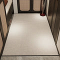 Linen door mat 60x90cm in solid colour with interlacing gray pattern on tiled floor