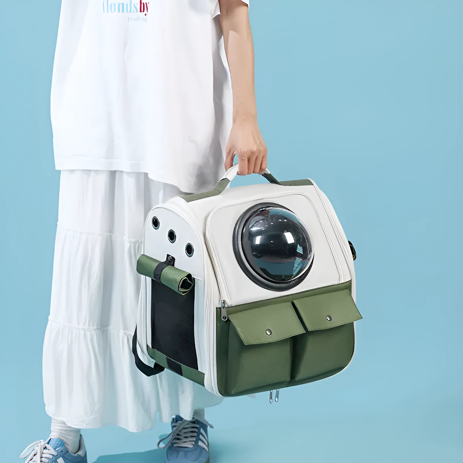 Cat space capsule backpack in solid colour, polyester, for cats up to 7kg, portable pet carrier