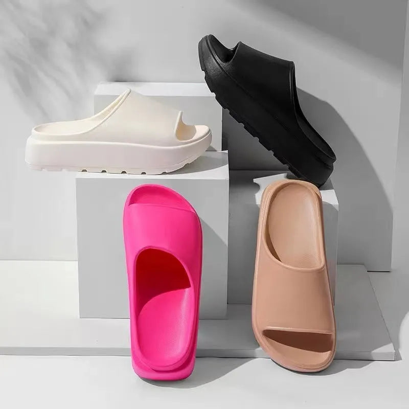 Women's fish mouth slippers with thick 5.5cm EVA sole in beige, black, khaki or rose red colours