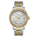 Men's gold or silver automatic mechanical watch with luminous hands, waterproof design, and black or white dial.