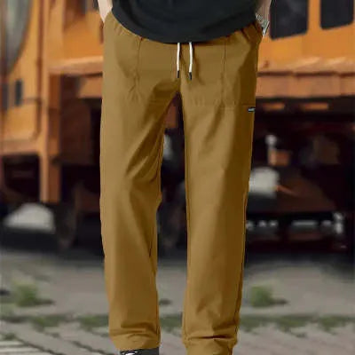 Men's casual polyester trousers for spring and autumn in various colours including light gray and black