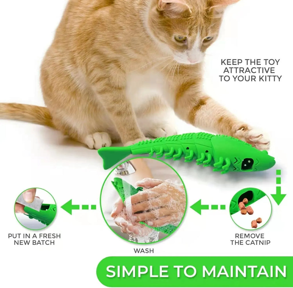 Blue hard rubber catnip toy for dental cleaning and interactive play