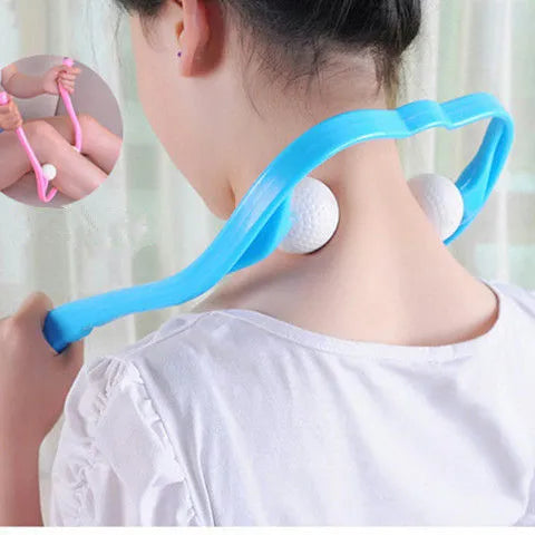 Plastic hand massage roller with adjustable width stand and 3D floating-point design for neck and shoulder pressure point therapy