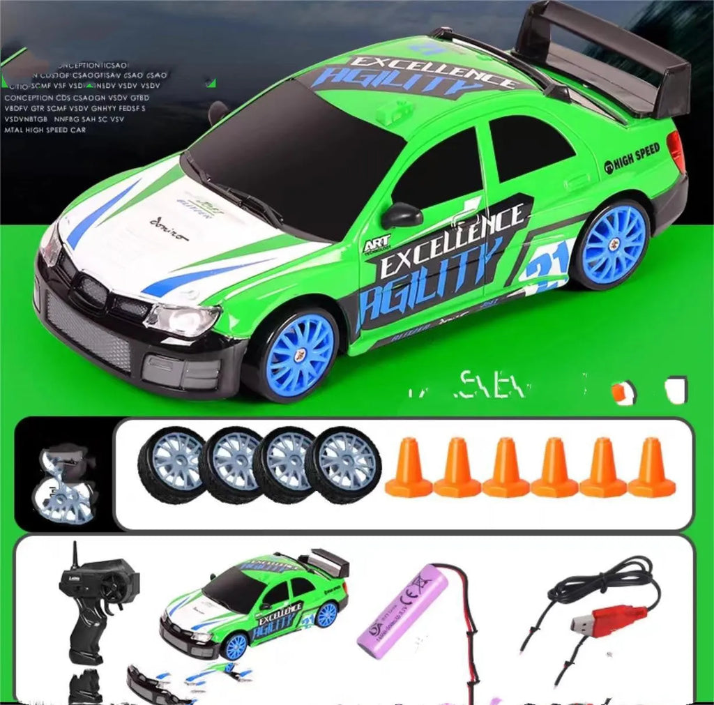 2.4G RC drift car 4WD 1:24 scale remote control toy GTR model in classic style on road with traffic cones