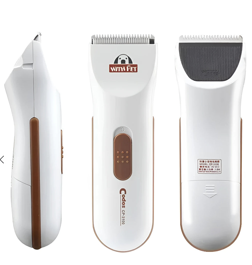 White pet hair clipper with ceramic blade for grooming cats and dogs