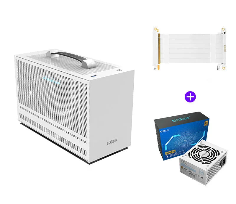 Hummingbird PRO compact ITX desktop PC chassis in titanium grey or white.