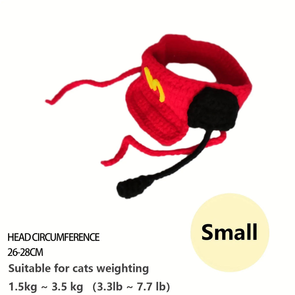 Handmade chef hat and cotton knitted sweater outfit on a small cat or dog for birthday parties.