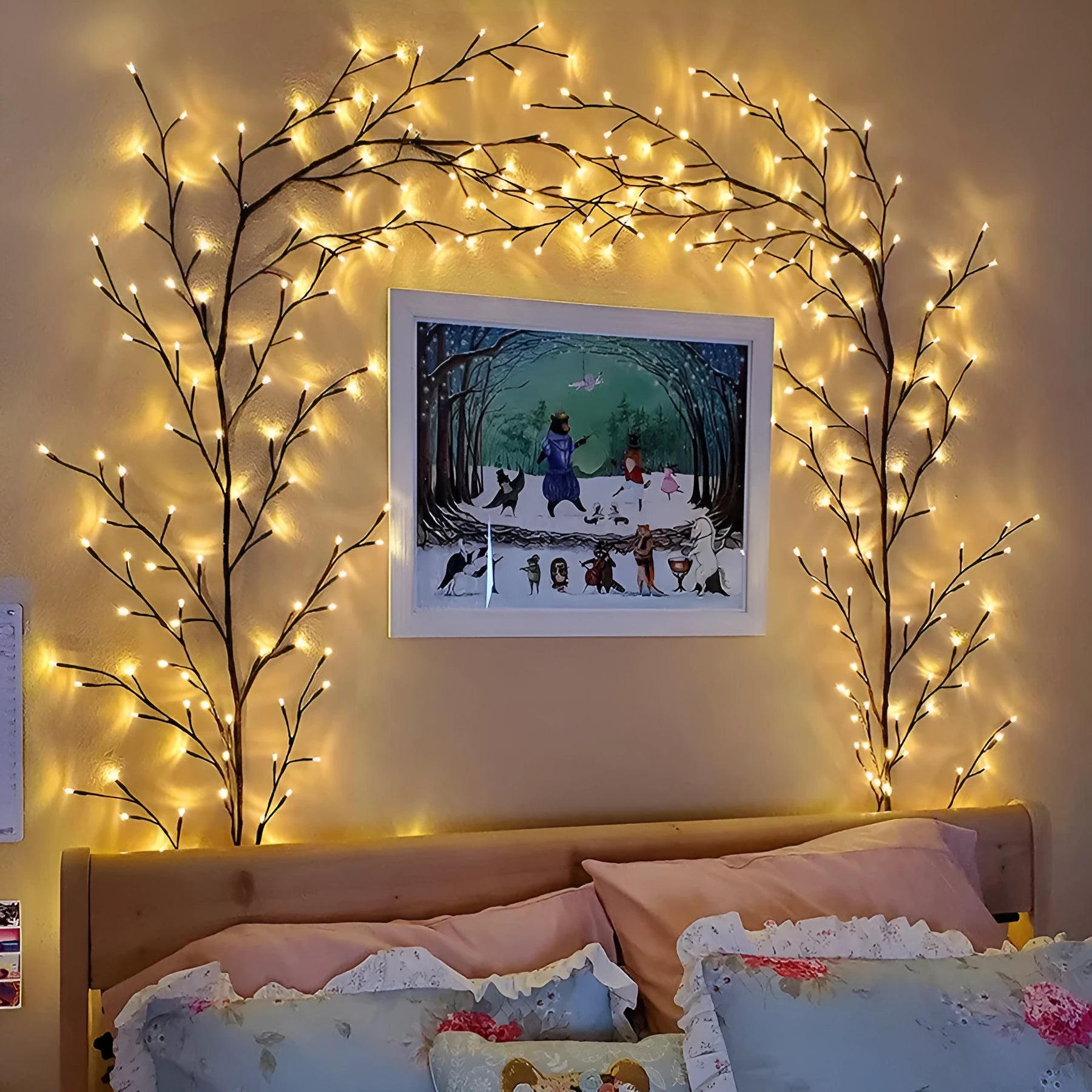 Flexible LED willow vine branch lights with warm white LEDs and birch texture for Christmas garland decoration