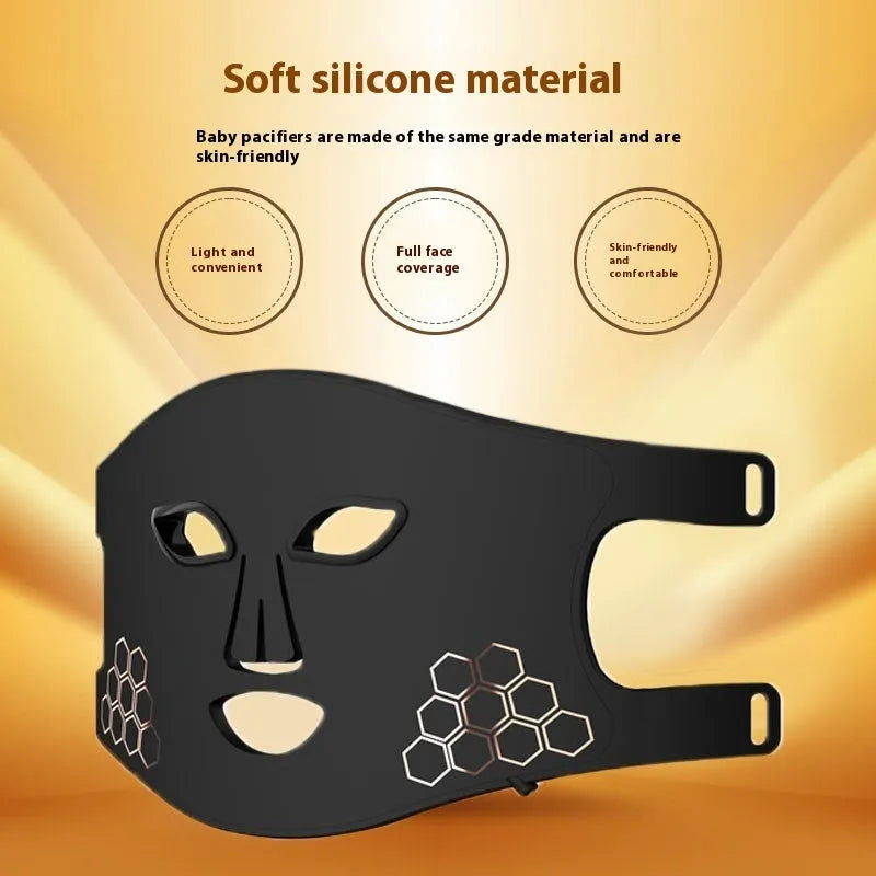 Black four-colour LED photon skincare mask for neck and face light therapy treatment.