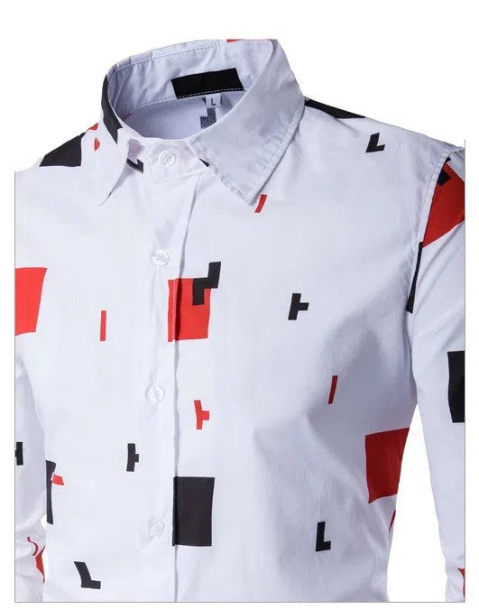 Mens white cotton casual long sleeve button-down shirt on plain background