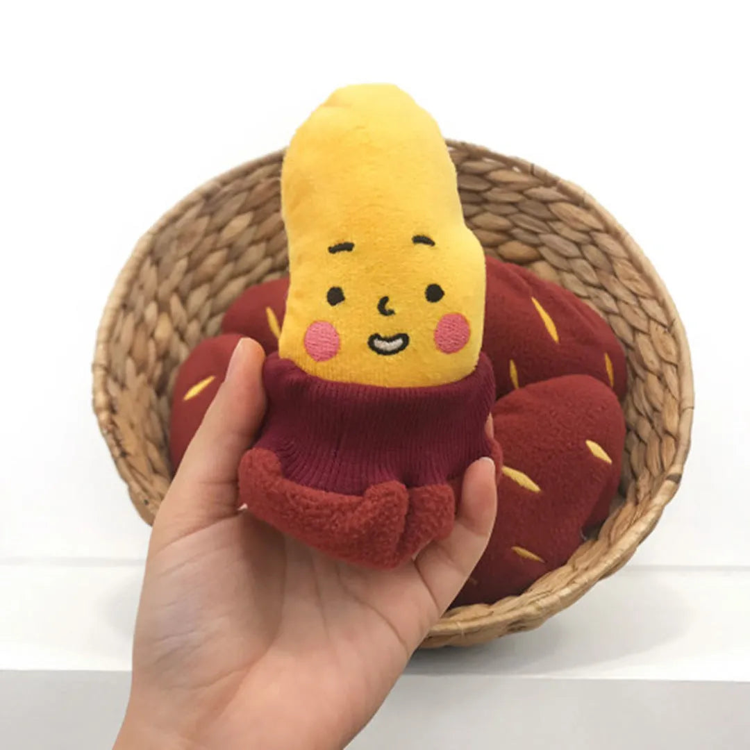 Red sweet potato shaped pet hidden food toy with treat pocket for slow feeding