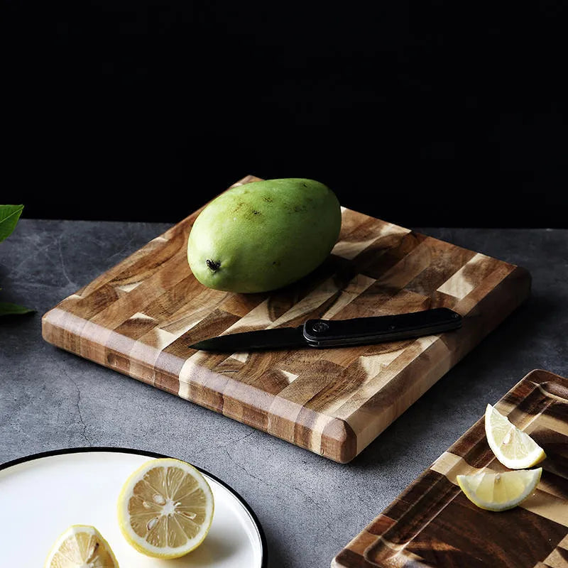 Brown solid wood cutting board made from imported acacia with 3cm thickness