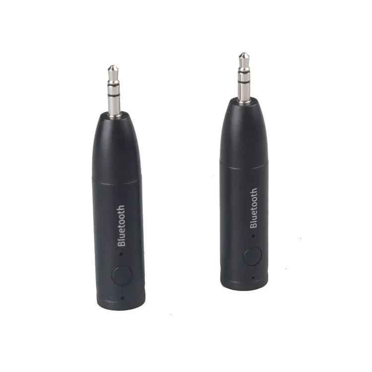 Black AUX Bluetooth 5.0 audio receiver for car stereo with USB charging cable