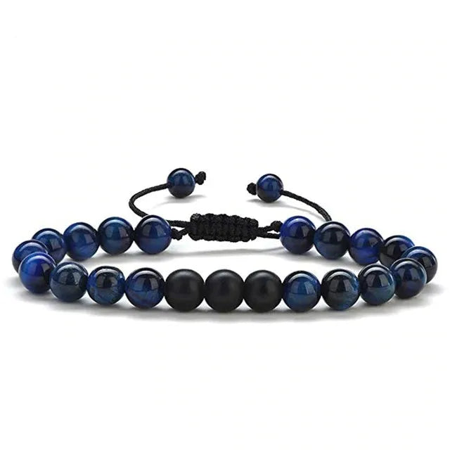 Tiger Eye agate couple bracelets with geometric beads in matte black finish