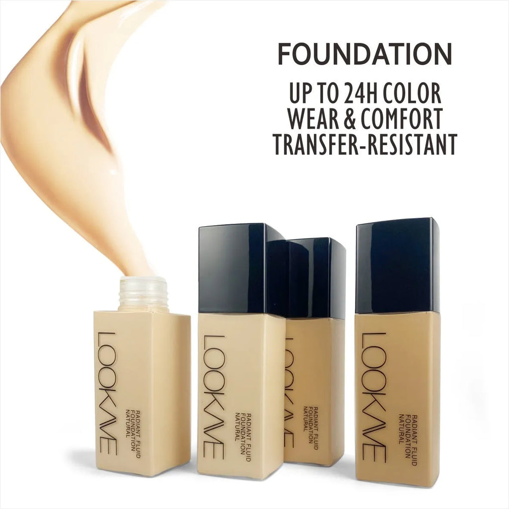 LOOKAVE Matte Liquid Foundation bottle in 21ml size showing shade options LK63C-01 to 06.