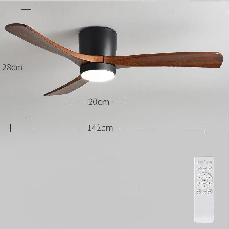 Fan pendant lamp with wooden blades and PVC shade in black, 36 inch, with remote control