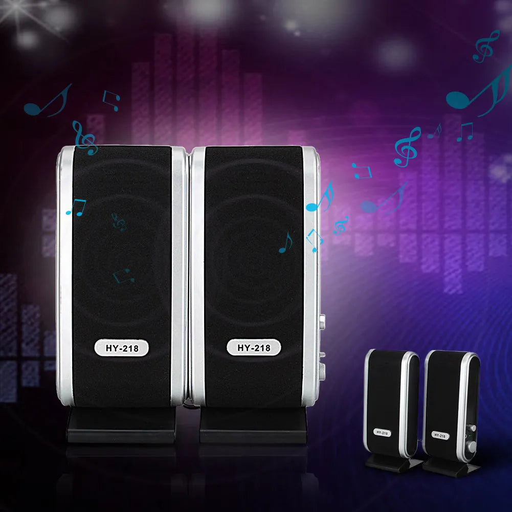 Compact black mini USB stereo speaker for notebook and desktop computers.