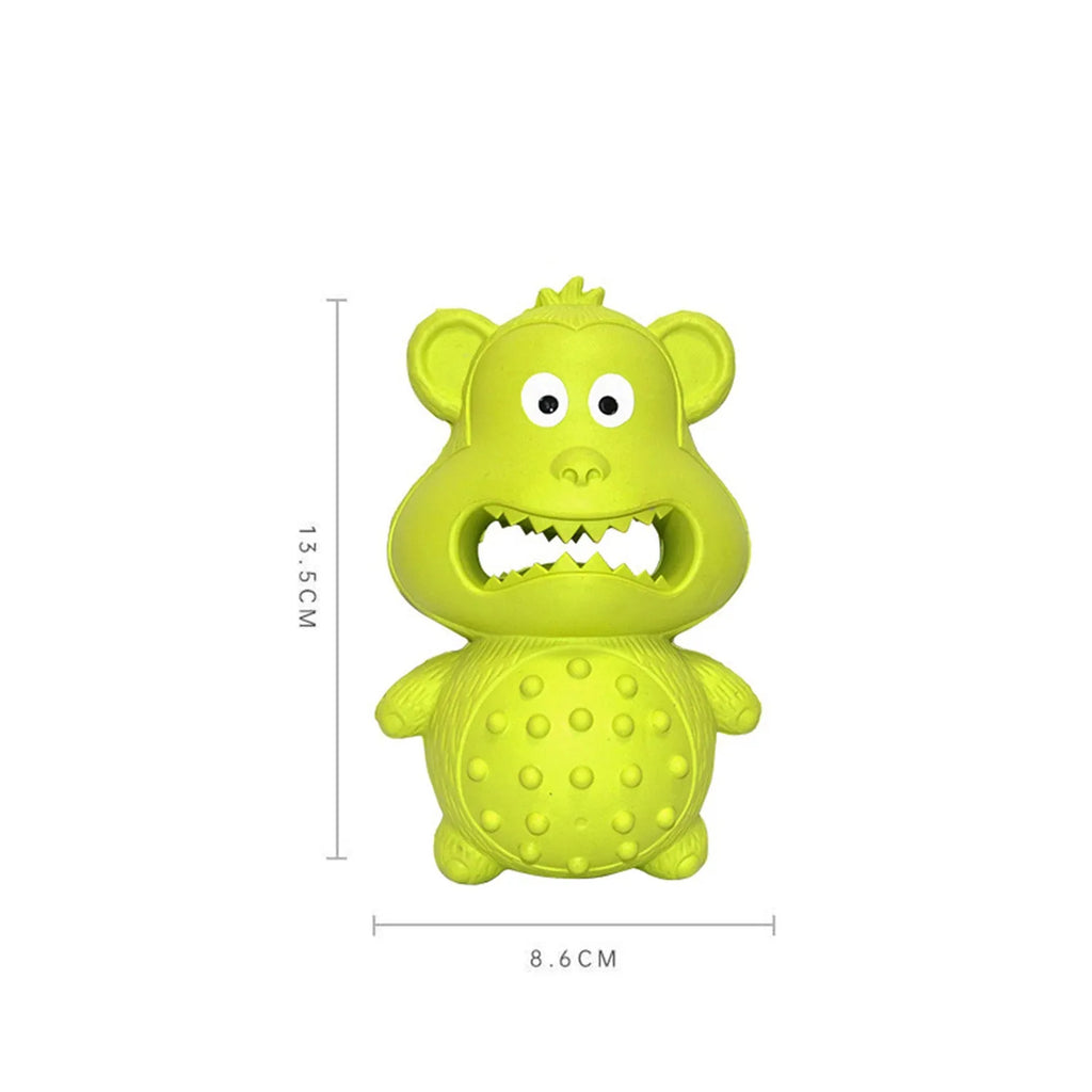 Green and yellow natural rubber squeaky dog toy for large breed aggressive chewers